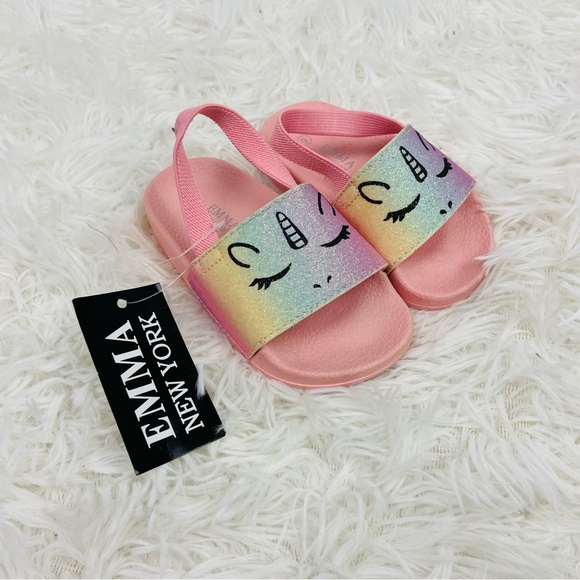 NWT EMMA NEW YORK pink sparkly unicorn girl slide shoes - Picture 1 of 16